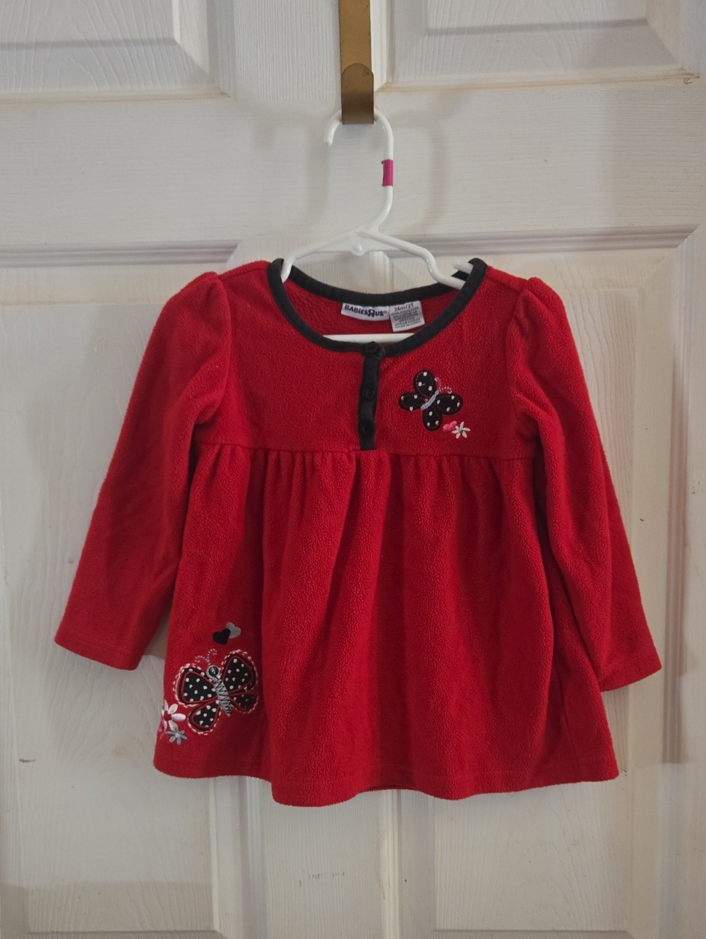 BabiesRUs Red Long-Sleeve Butterfly Embroidered Top